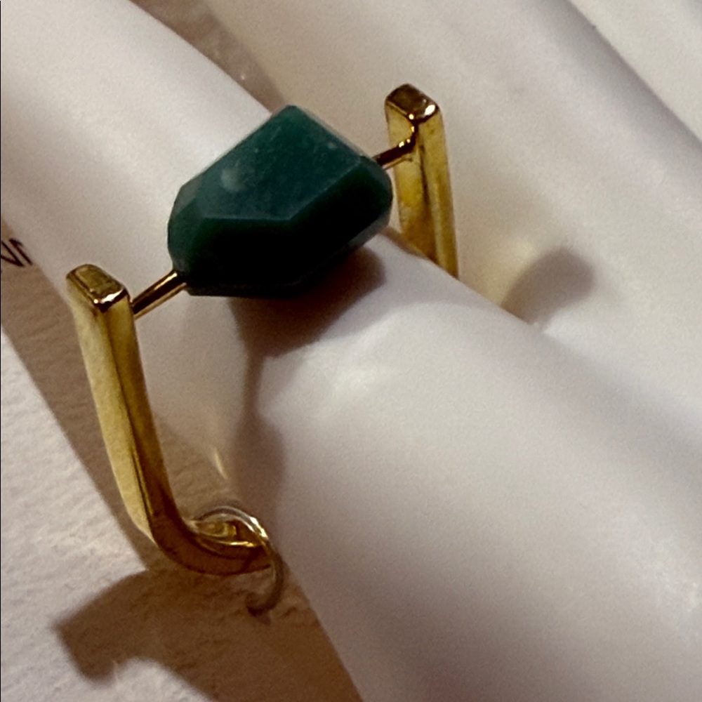 French Connection Gold Ring with Green Stone
